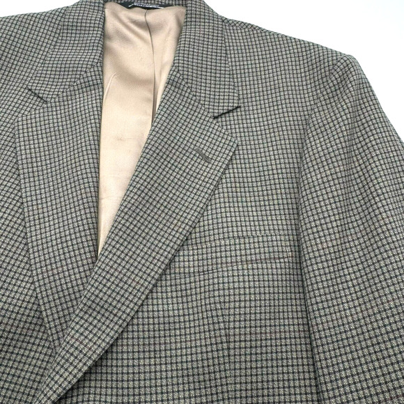 TRAVELSMITH Men's 42L Gray Beige Check Wool Blazer Suit Jacket Sport Coat Career - Picture 1 of 13